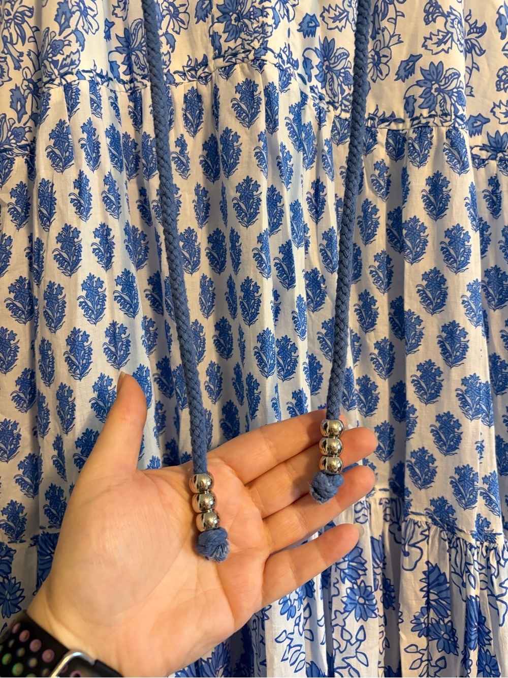 Calypso St Barth Daria Tiered Maxi Dress XS Blue White Floral Block Print Boho - Picture 3 of 7